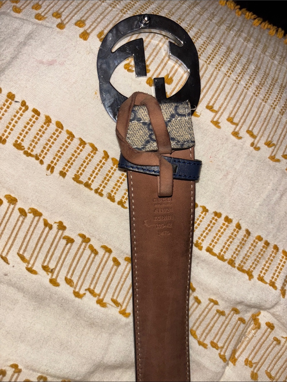 Designer Monogram Men's Gucci Belt l with Silver Buckle - Picture 5 of 7
